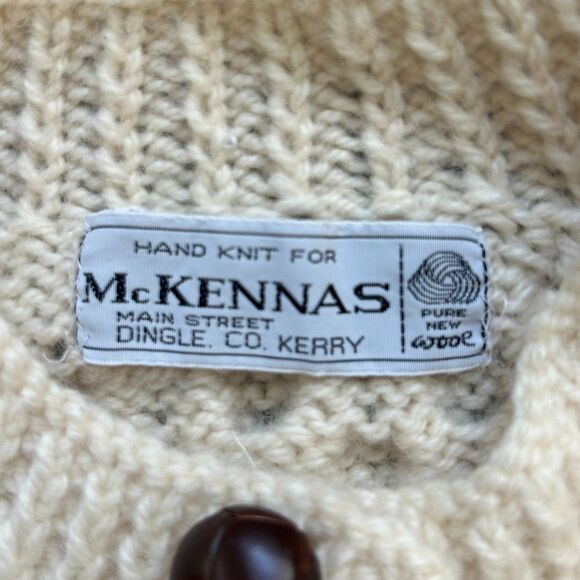 Irish Fisherman Wool Cardigan Sweater, Hand Knit - Picture 3 of 5